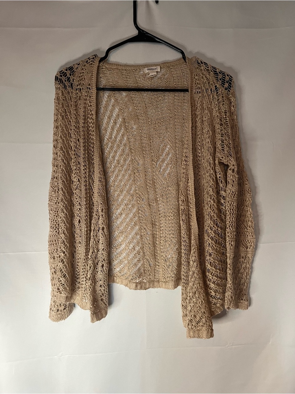 Westport Beige Open-Weave Crochet Cardigan